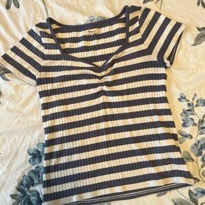 Madewell Navy and Cream Striped Short Sleeve Top